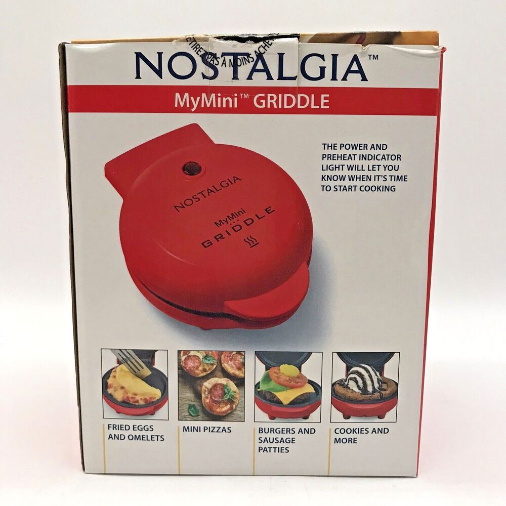 NOB Nostalgia My Mini 5" Non-Stick Surface Red Griddle Burgers Pancakes Omelets - Picture 3 of 12